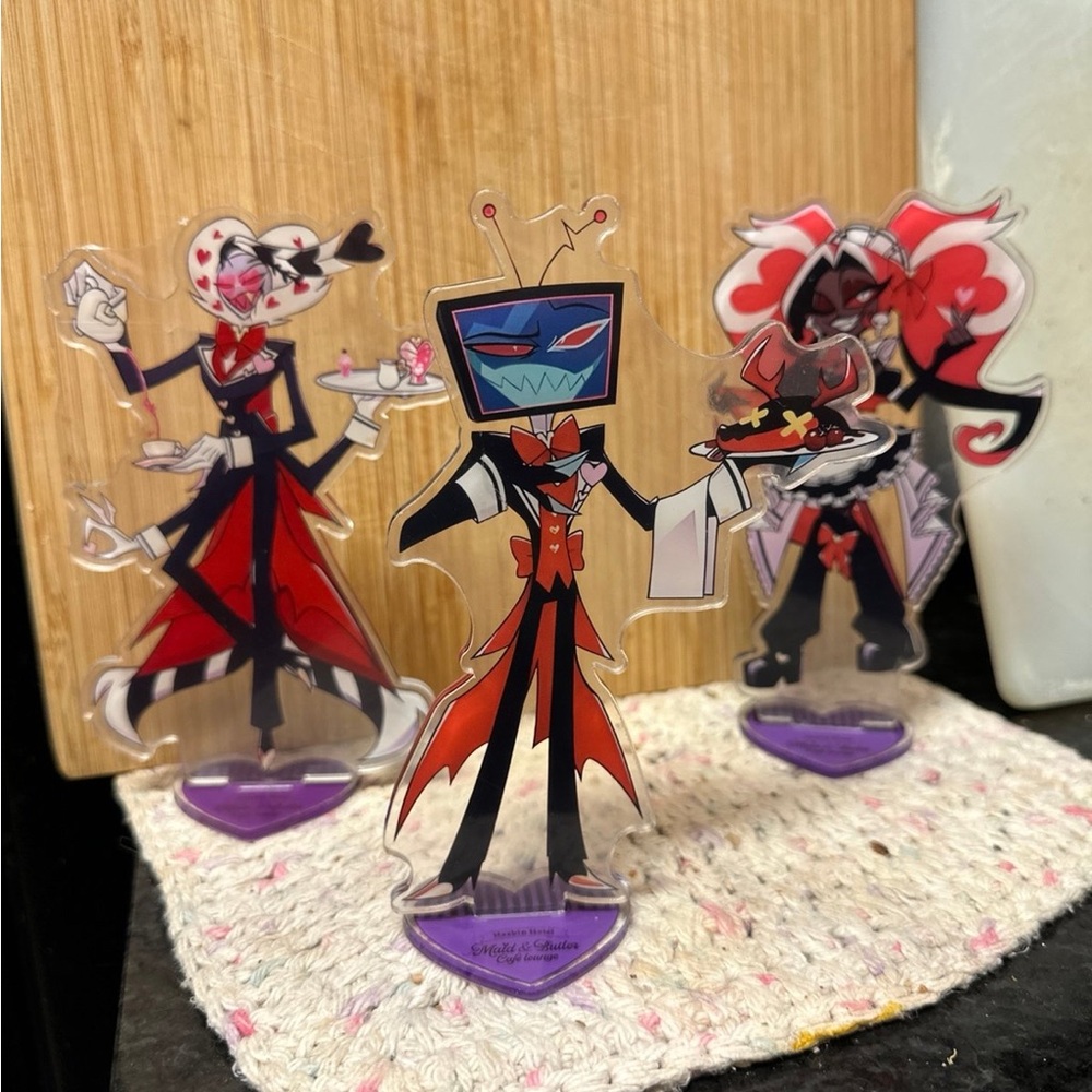 Bundle lot set of 3 Hazbin Hotel The V’s maid cafe anime acrylic figure standee